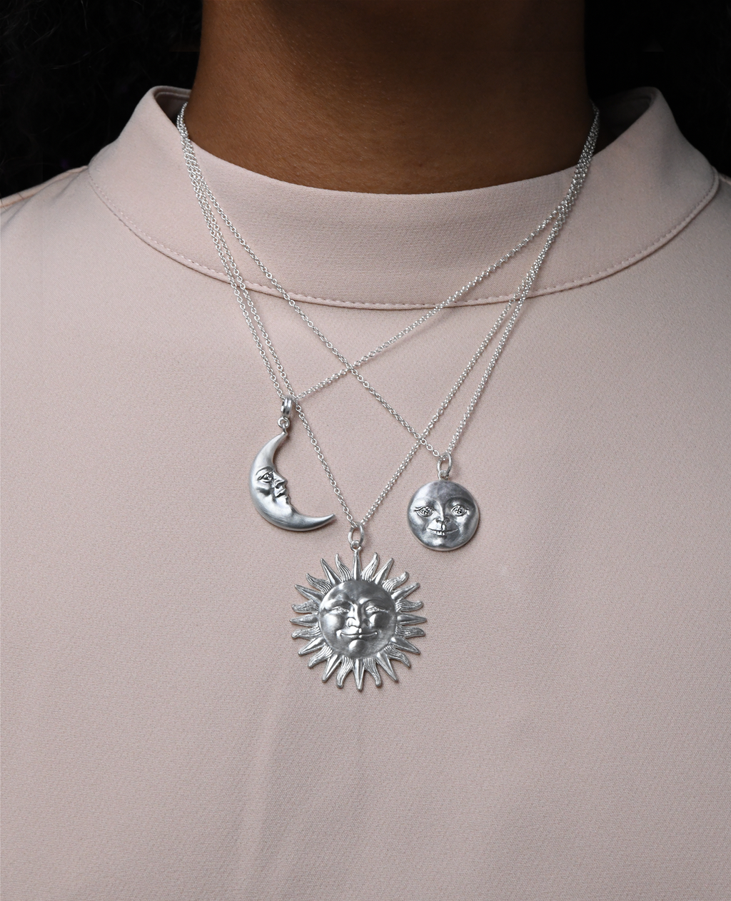 Sterling Silver Moonface Pendant with Diamond Eyes – Anthony Lent