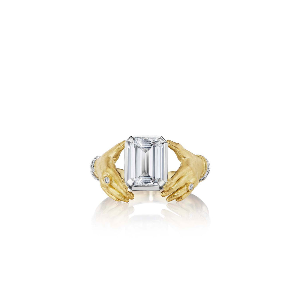 Adorned Hands Brilliant Cut White Diamond Heart Ring in 18K Gold