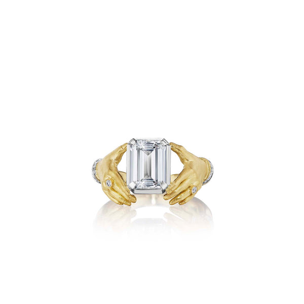 Adorned Hands Emerald Cut Engagement Ring 