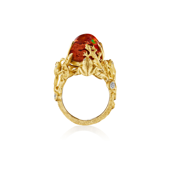 Mexican Fire Opal Treefrog Ring