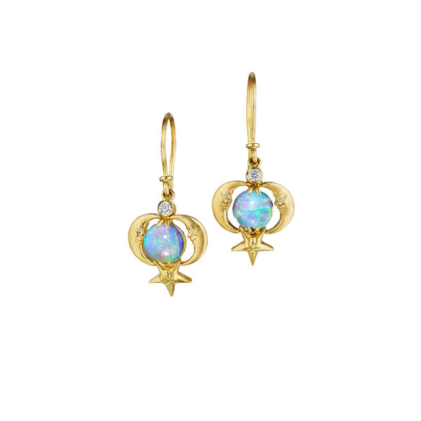 Anthony Lent Crescent Moonface Reflection Earrings
