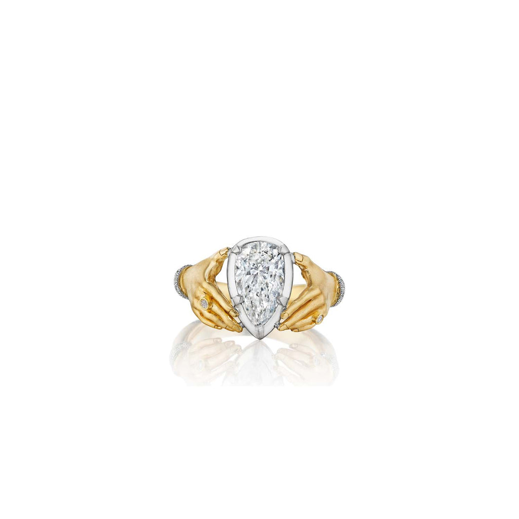 Adorned Hands Brilliant Cut White Diamond Heart Ring in 18K Gold