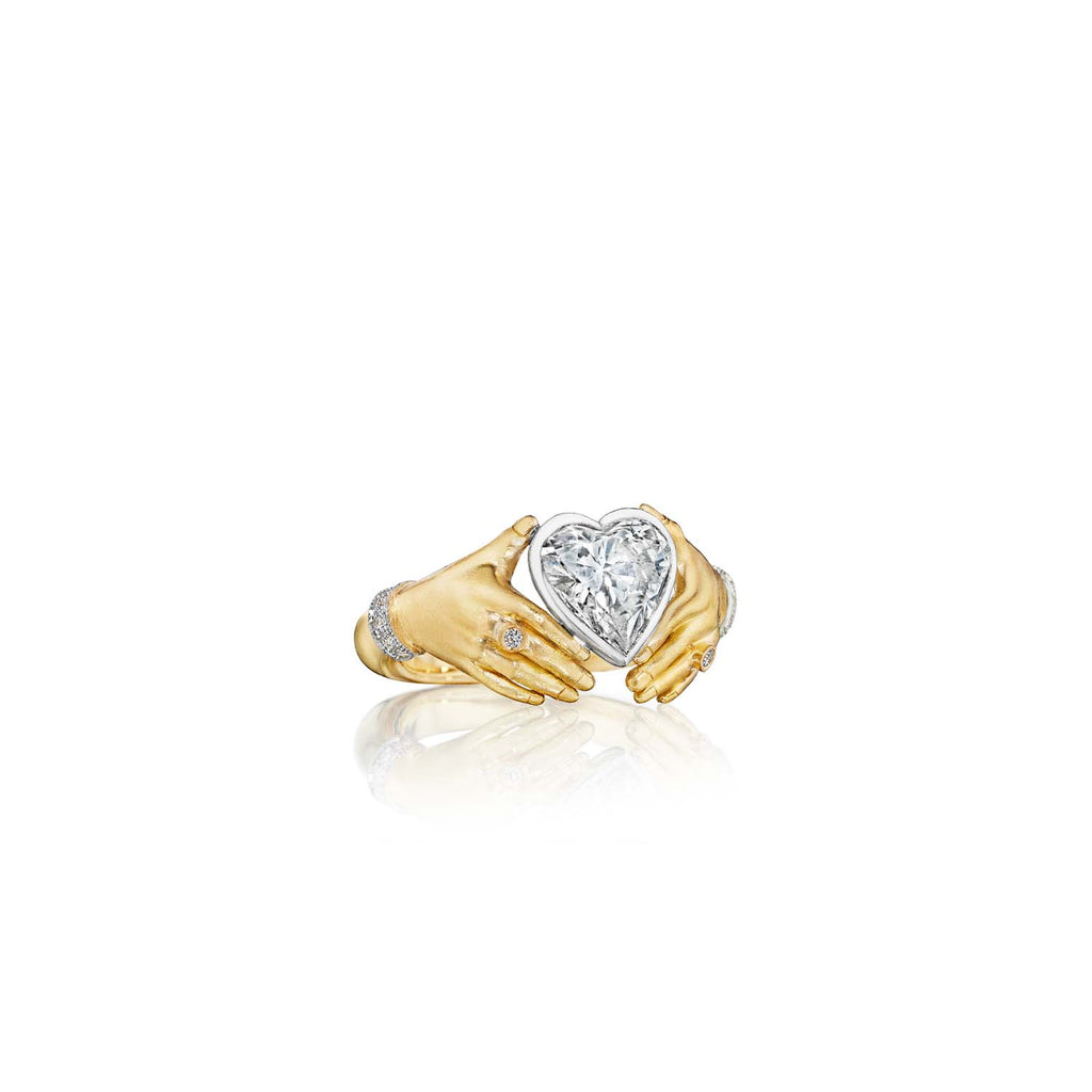 Adorned Hands Brilliant Cut White Diamond Heart Ring in 18K Gold