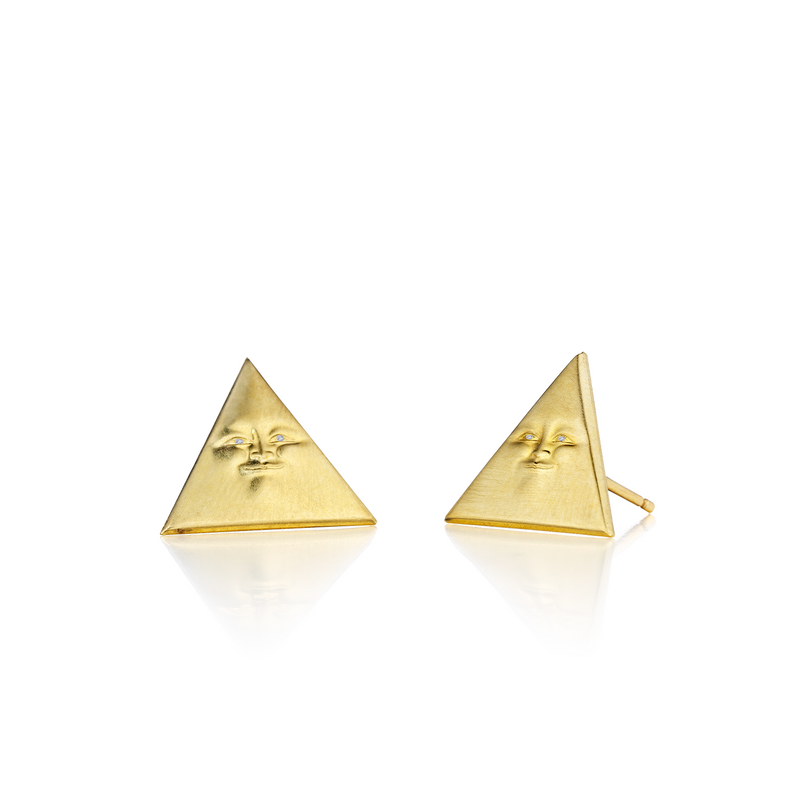 Anthony Lent Triangleface Stud Earrings With Diamond Eyes 18k Yellow Gold