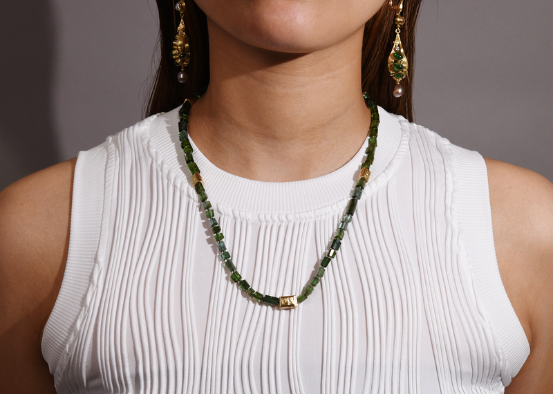 Anthony Lent Green Tourmaline Brickface Necklace