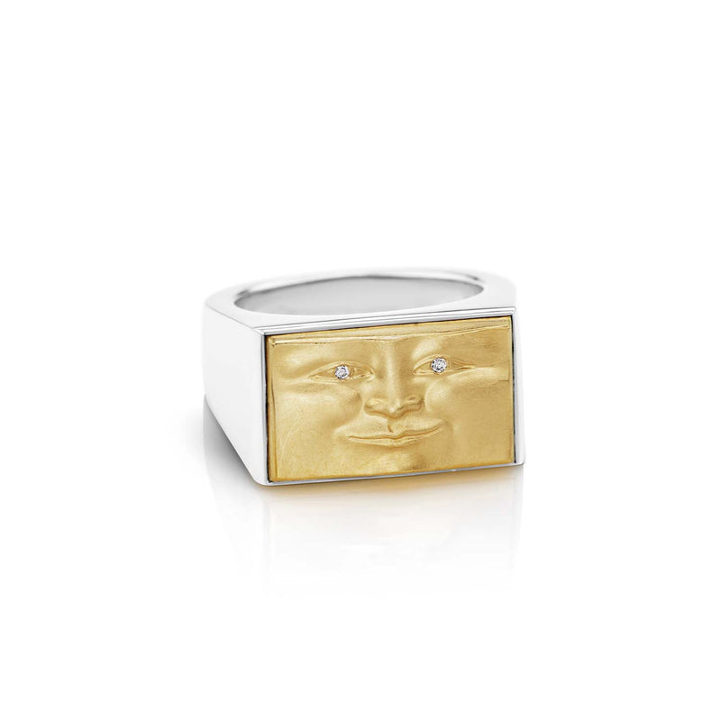 Gold and Sterling Silver Brickface Signet Ring