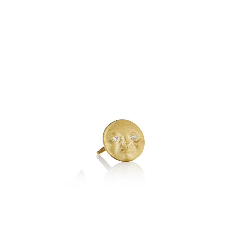 Anthony Lent Single Moonface Stud Earring in 18k Yellow Gold