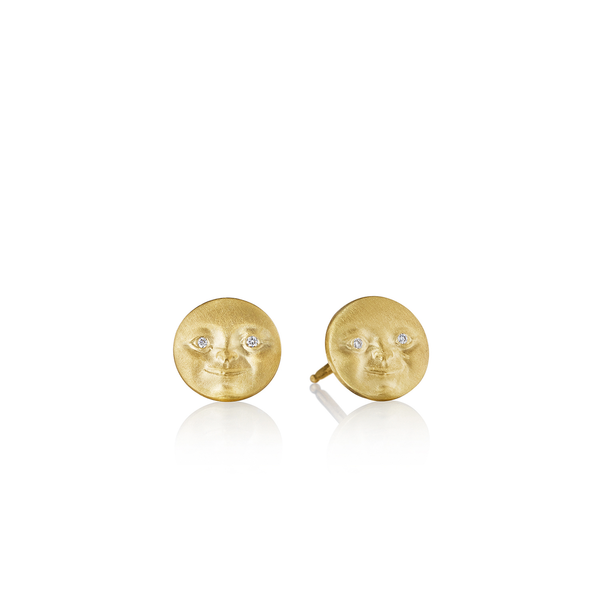 Anthony Lent Moonface Stud Earrings in 18k Yellow Gold