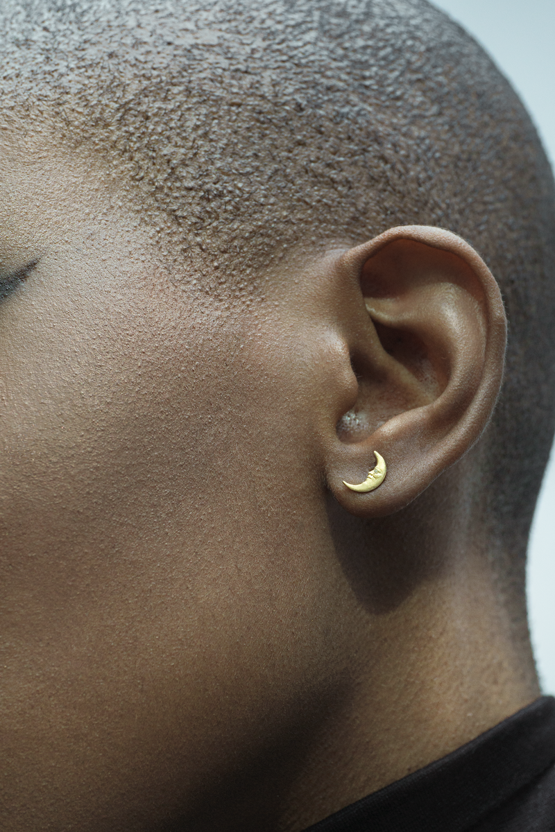 Anthony Lent Tiny Crescent Moonface Stud Earrings