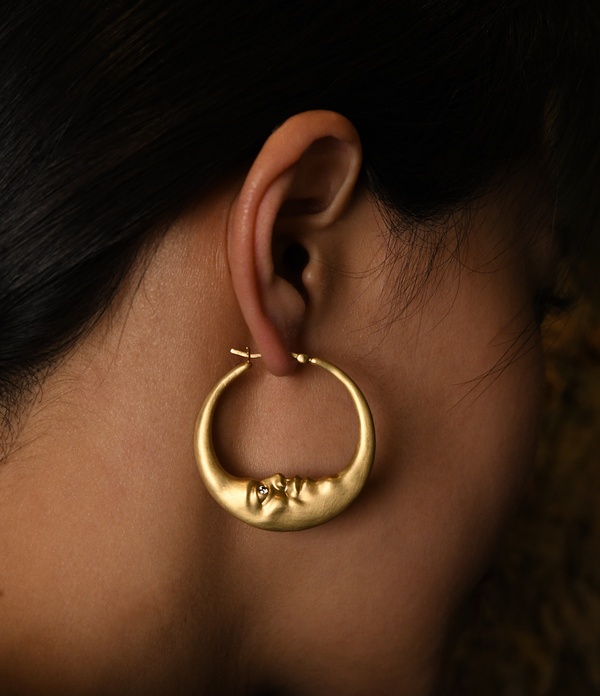 Anthony Lent Large Moon Hoop Earrings on model