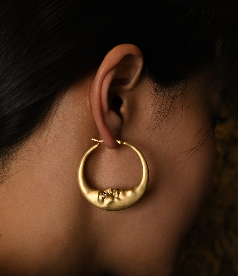 Anthony Lent Large Moon Hoop Earrings on model