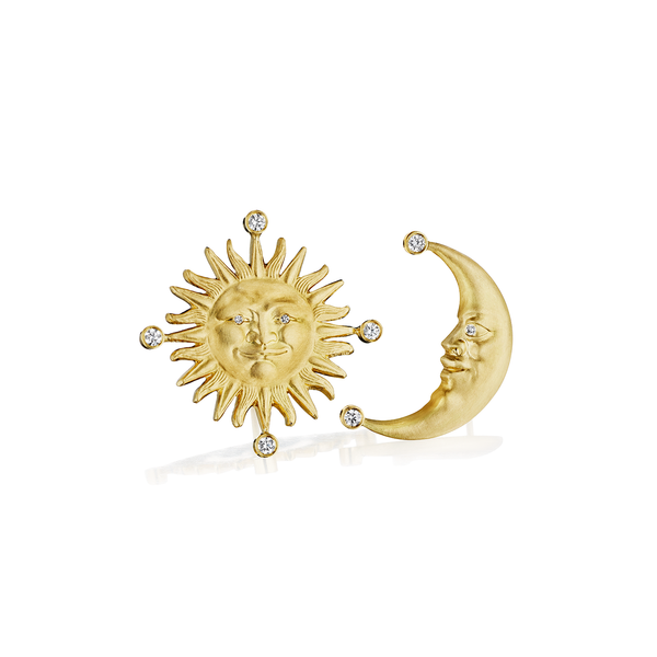 Sunface and Crescent Moon Diamond Earrings