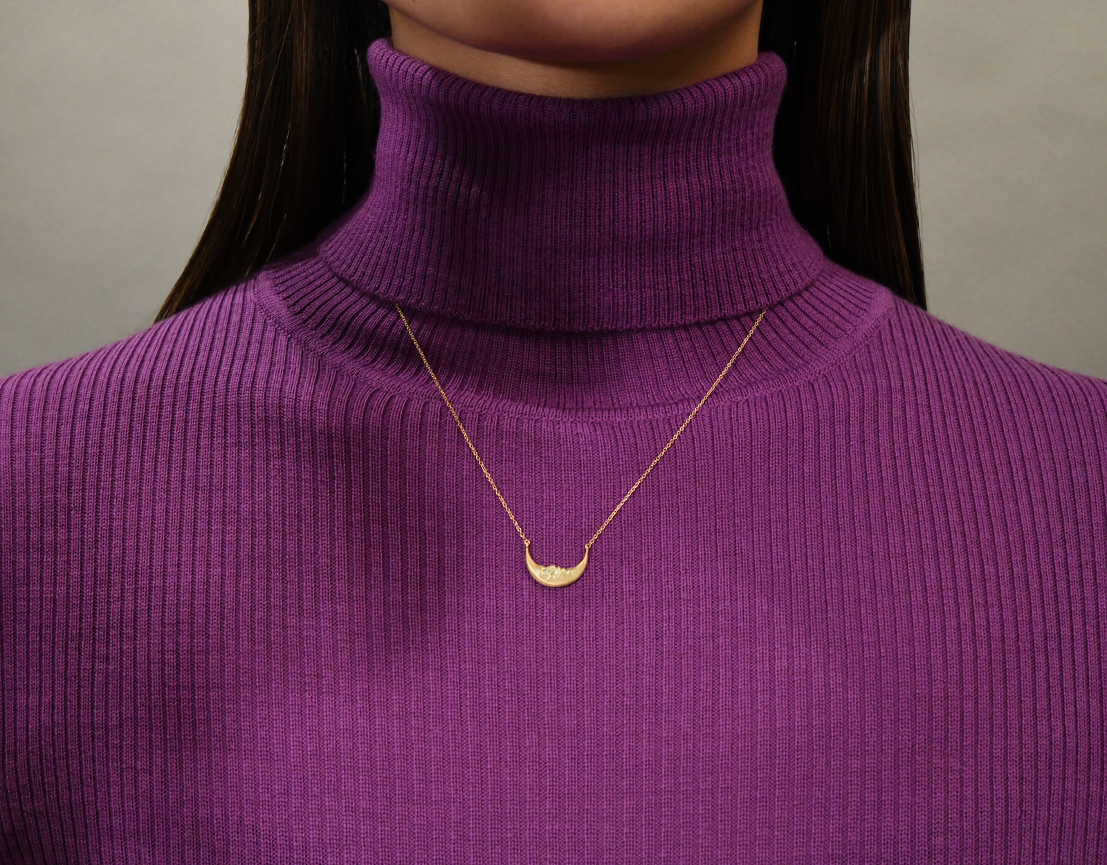 Crescent Moonface Necklace with Diamond Eyes – Anthony Lent