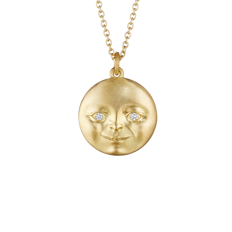 Anthony Lent Large Moonface Pendant with diamond eyes