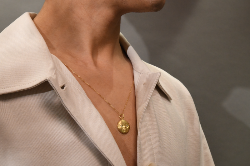 Anthony Lent Large Moonface Pendant on model