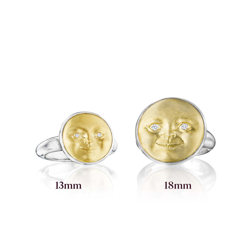 Small Gold and Sterling Silver Moonface Ring