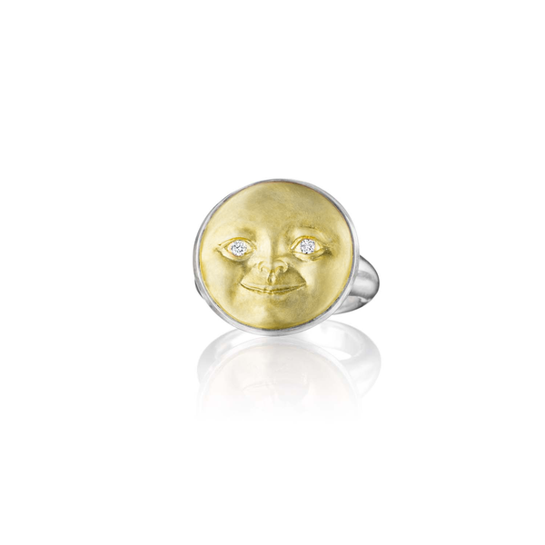 Anthony Lent Gold and Silver Moonface Ring, 18mm