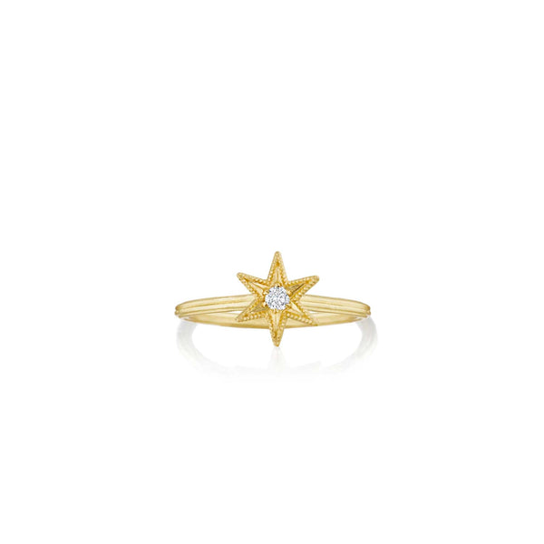 Anthony Lent Gold Six Point Star Fluted Stacking Ring