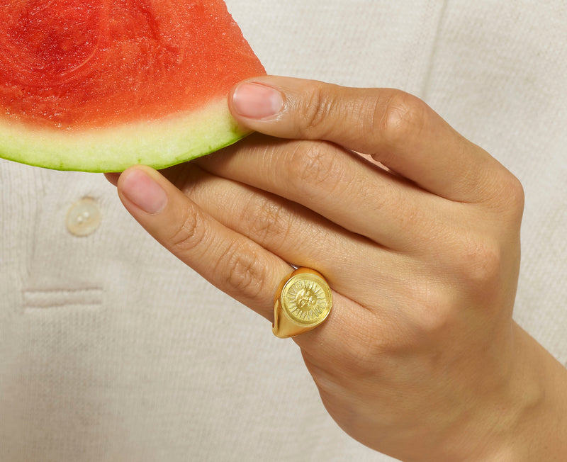 Anthony Lent Sunface Signet Ring on model