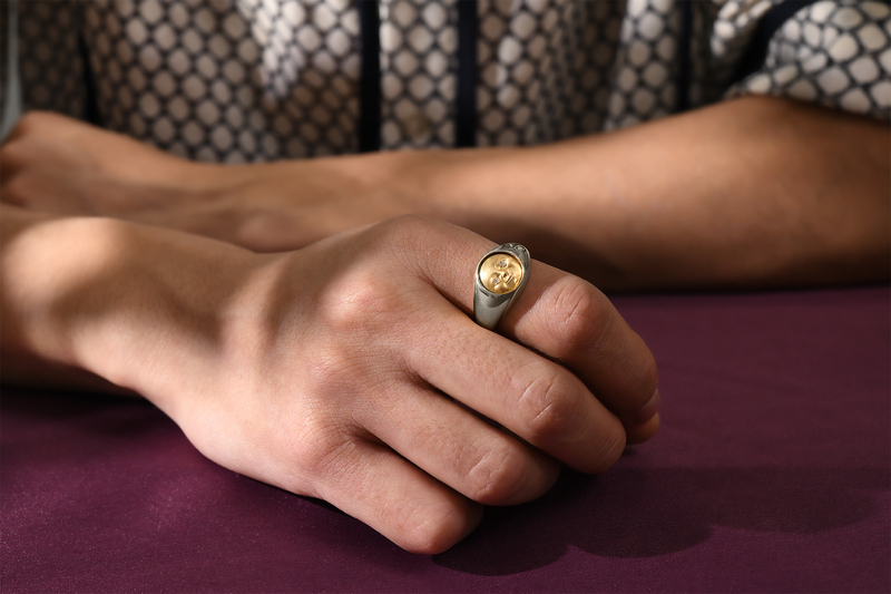 Small Gold and Sterling Silver Moonface Signet Ring