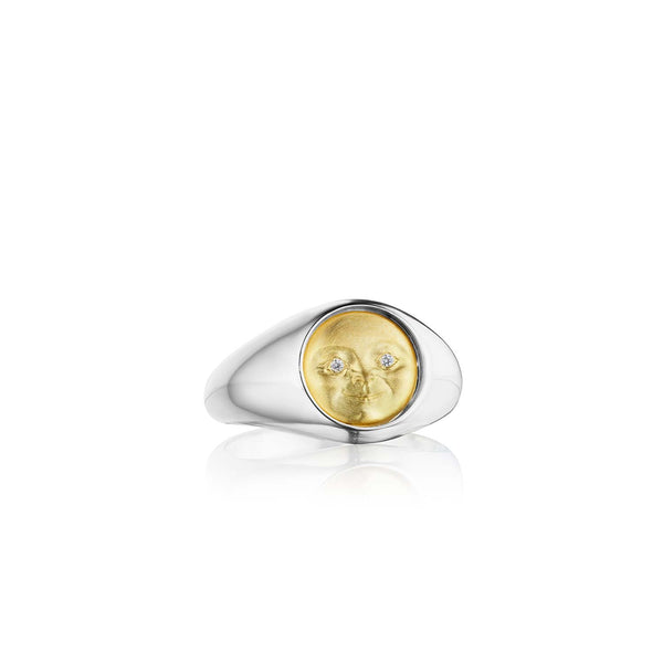 Small Gold and Sterling Silver Moonface Signet Ring