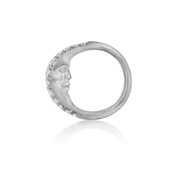 Anthony Lent XL Cut Down Crescent Moonface Ring in Platinum