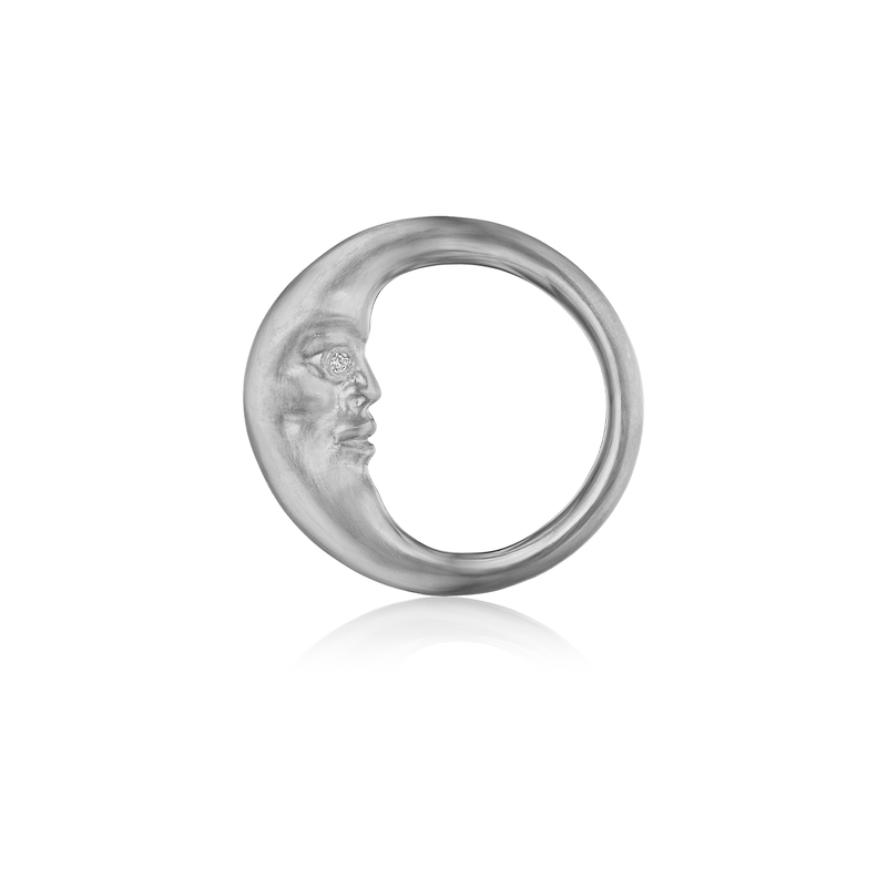 Anthony Lent XL Crescent Moonface Ring in Platinum.