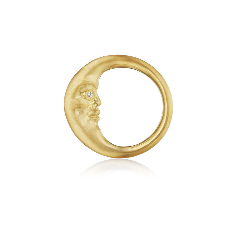 Anthony Lent XL Crescent Moonface Ring in 18k Yellow Gold.