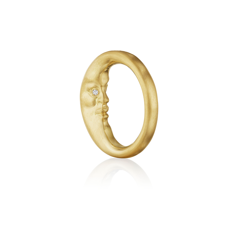 Anthony Lent XL Crescent Moonface Ring in 18k Yellow Gold.