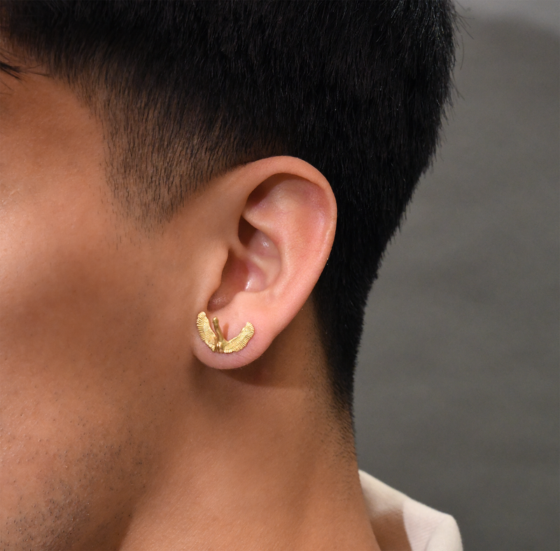 Anthony Lent Flying Cock Stud Earring on model