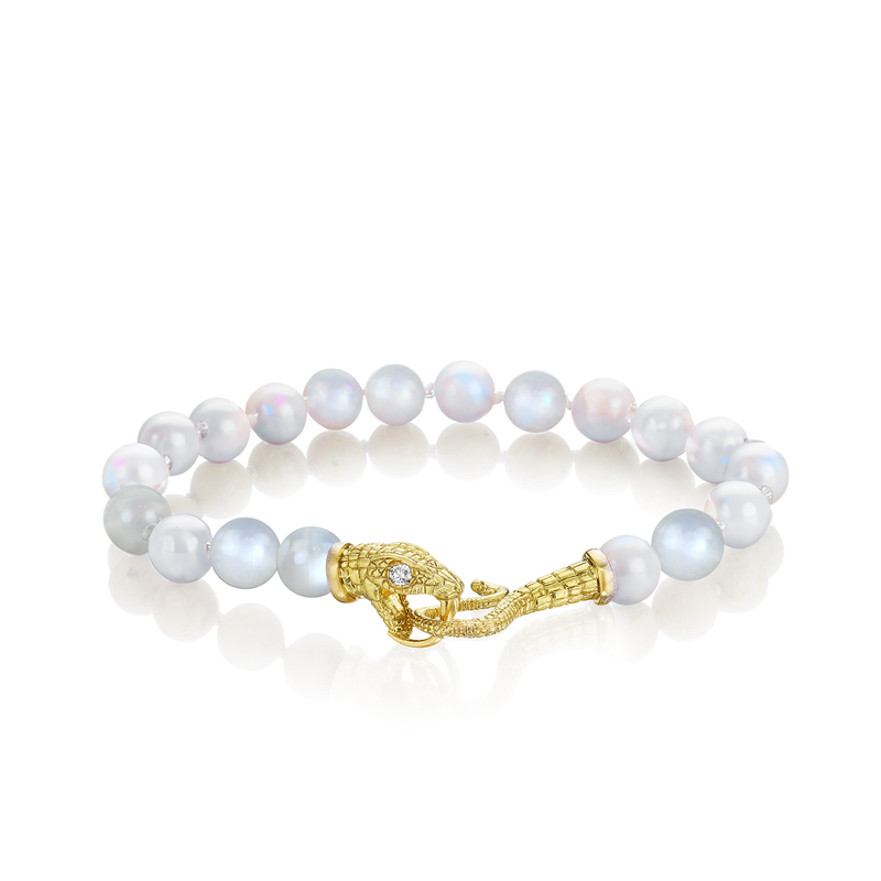 Gold Serpent Bracelet with Moonstone Beads