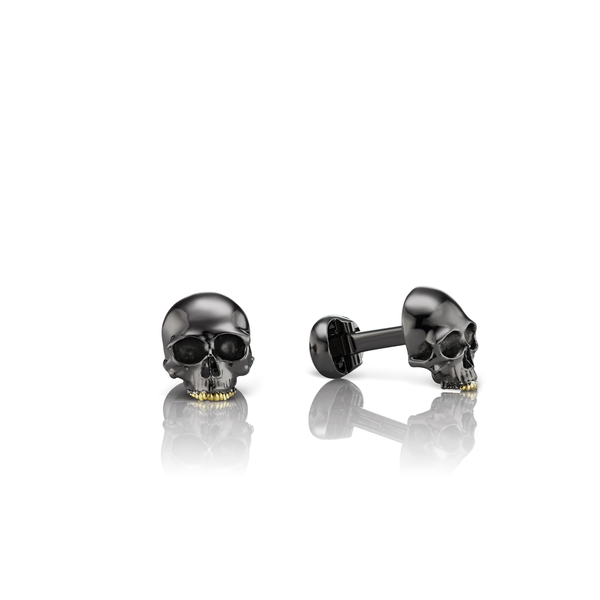 Anthony Lent Black Skull Cufflinks with yellow gold teeth
