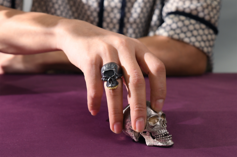 Anthony Lent Cyclops Skull Ring on model