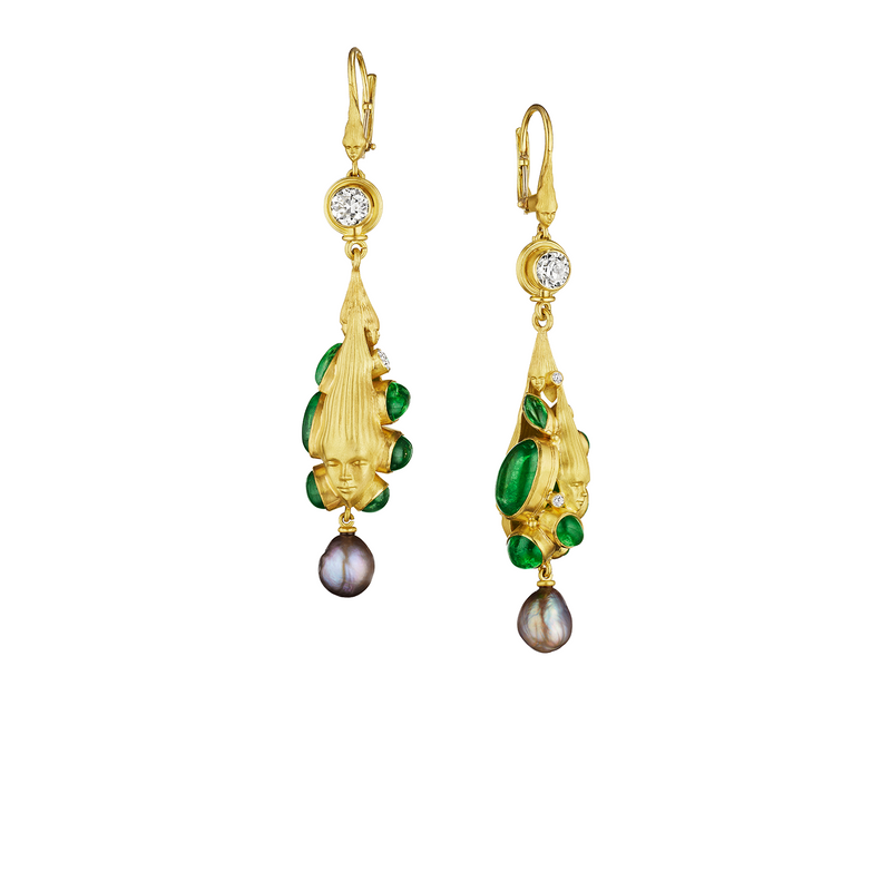 Anthony Lent Printed Lady Tsavorite Drop Earrings