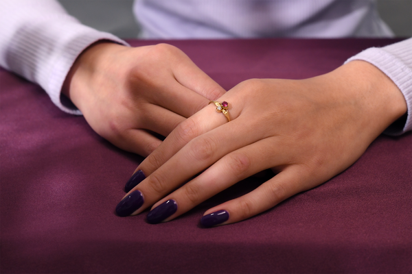 Anthony Lent Ruby Tiny Hands Ring on model