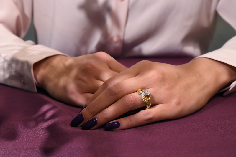 Anthony Lent Adorned Hands Emerald Cut Engagement Ring