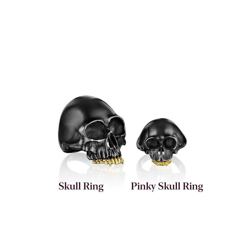 Anthony Lent Black Silver Skull Pinky Ring and Black Silver Skull Ring