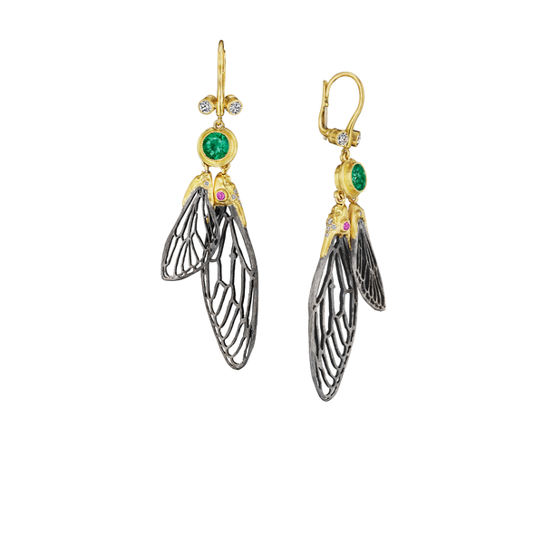Cicada Nymph Emerald Earrings