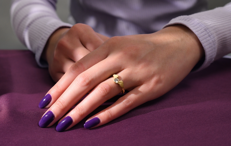 Anthony Lent Flying Diamond Engagement Ring in 18k Yellow Gold on model