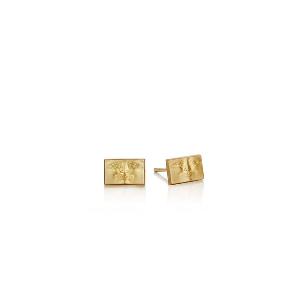 Anthony Lent Tiny Brickface Stud Earrings 18k Yellow Gold