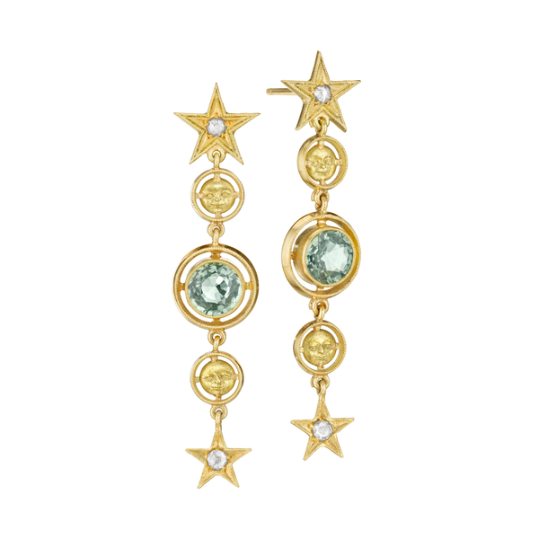 Anthony Lent Green Sapphire Moonface Airline Earrings