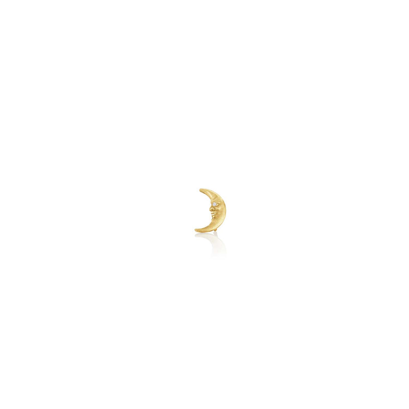 Anthony Lent Tiny Crescent Moonface Stud Earrings, facing left