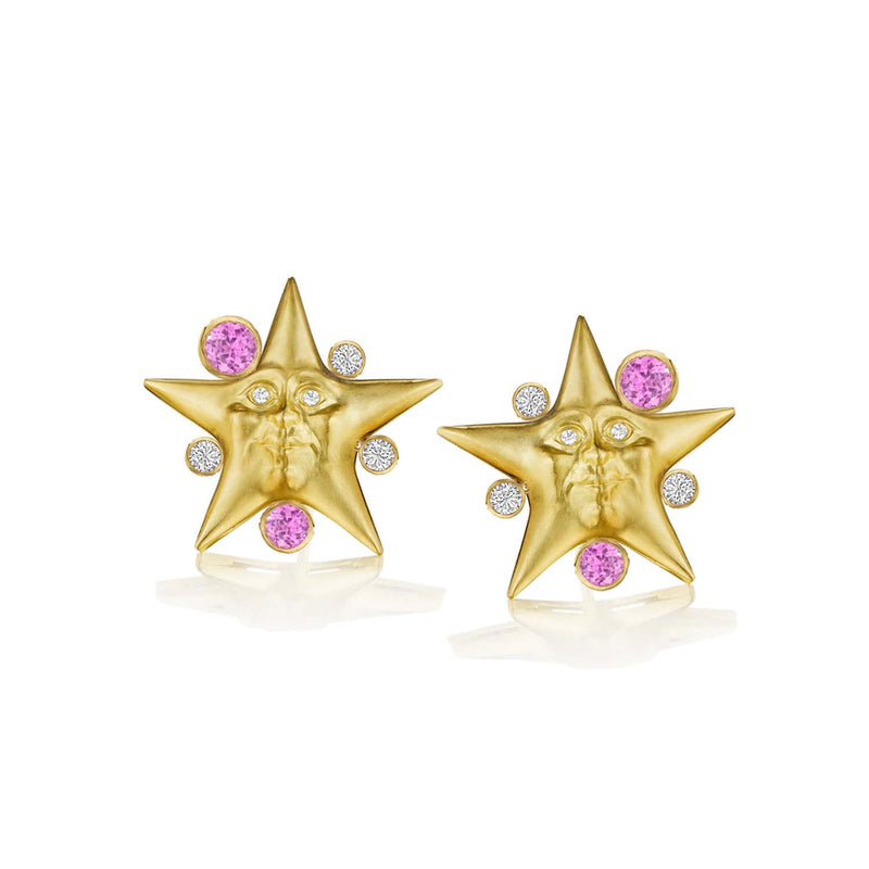 Sparkling Pink Sapphire Starface Button Earrings