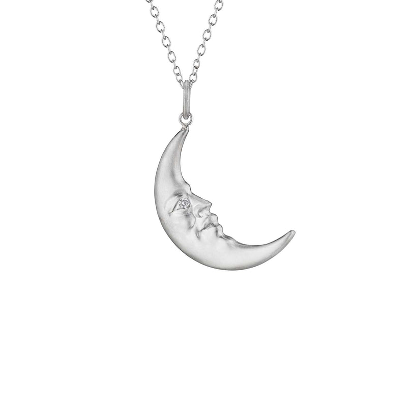 Anthony Lent Sterling Silver Crescent Moonface Pendant with Diamond Eyes