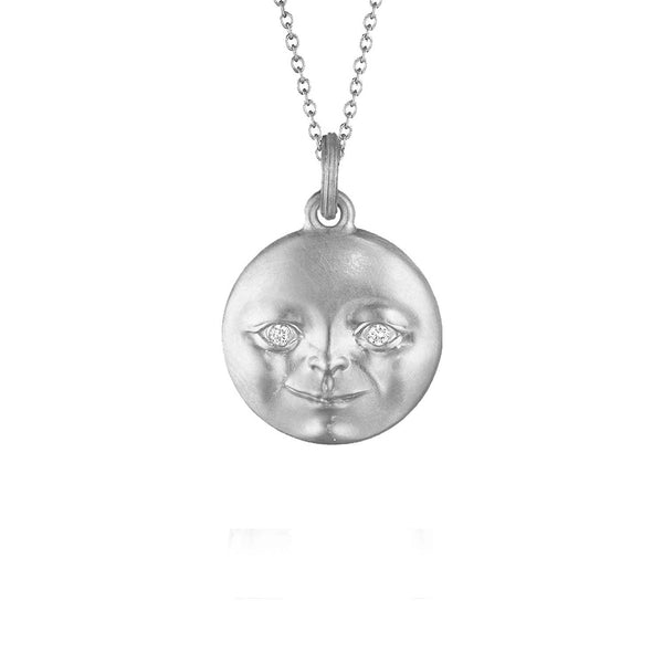 Anthony Lent Sterling Silver Moonface Pendant with Diamond Eyes