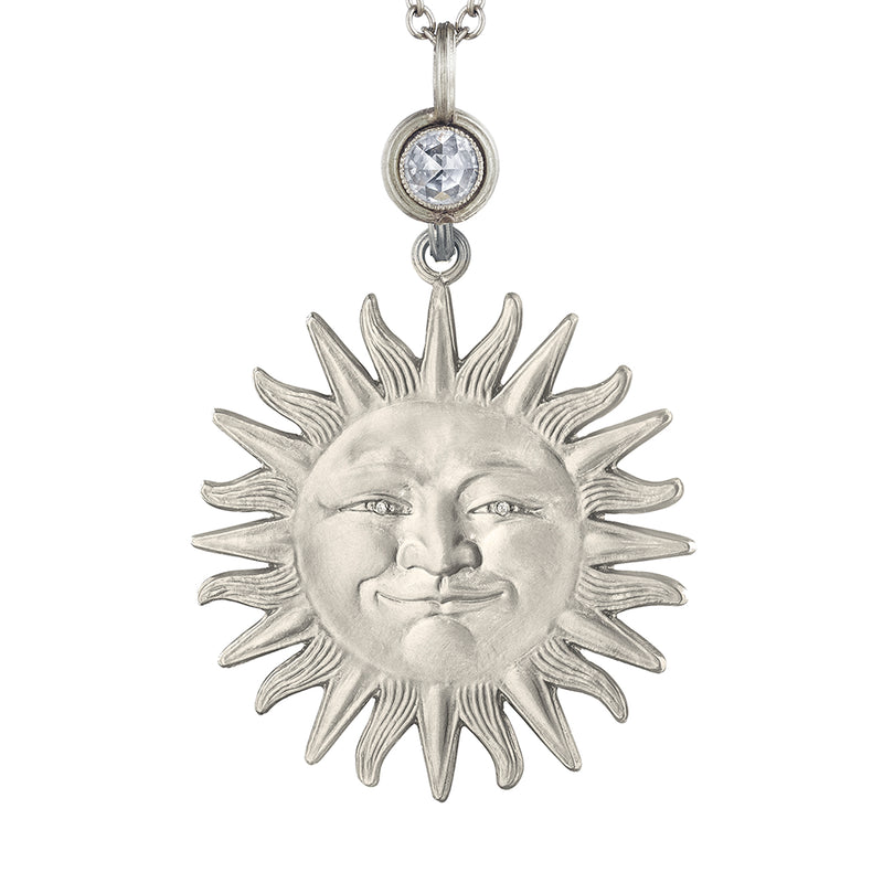 White Gold Sunface and Diamond Pendant