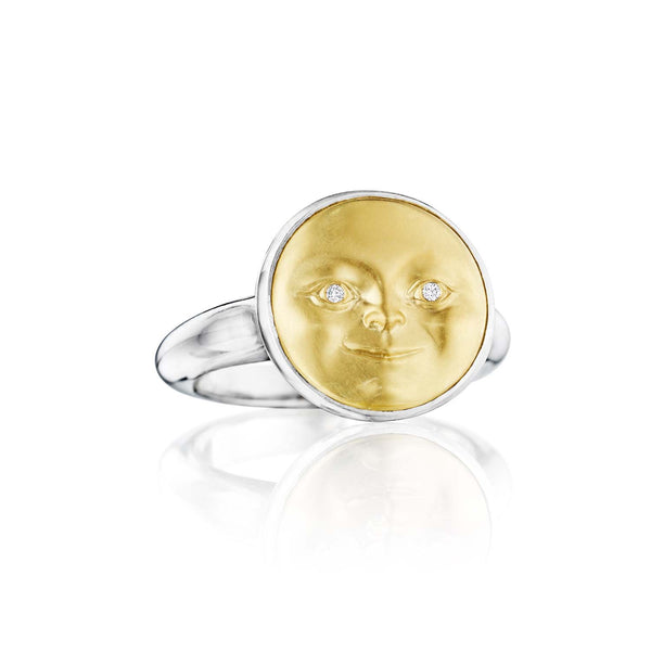 Anthony Lent Gold and Silver Small Moonface Ring