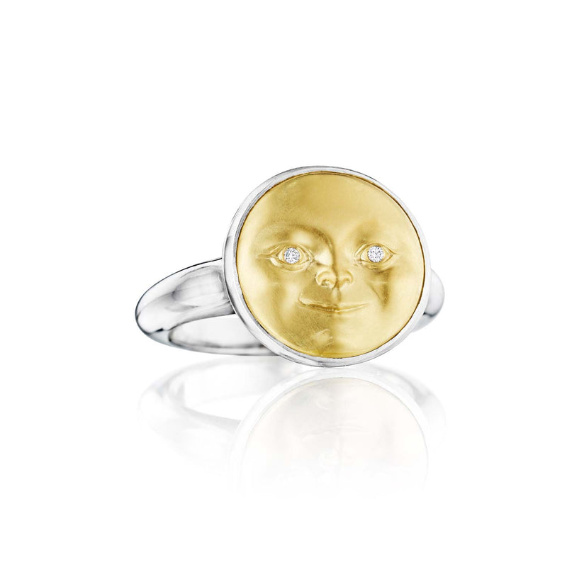 Anthony Lent Gold and Silver Small Moonface Ring