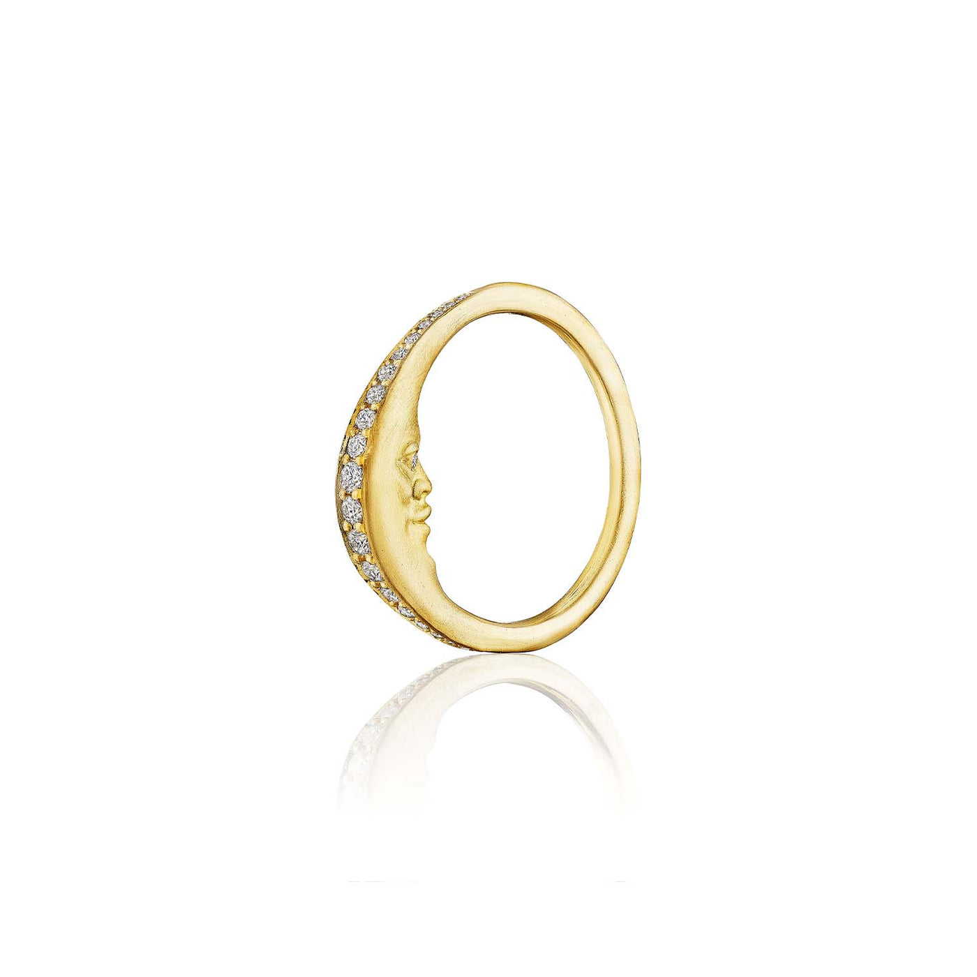 Bright Cut Diamond Pavé Crescent Moonface Ring – Anthony Lent