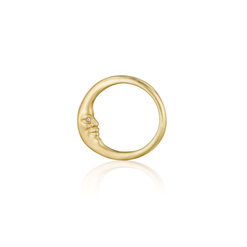 Anthony Lent Crescent Moonface with Diamond Eyes Ring in 18K Yellow Gold, Size 7.5, Valentine's Day Jewelry | Catbird